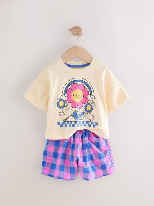 Футболка и шорты в комплекте для девочки Next AD8-252, Молочный, Розовый, Фиолетовый