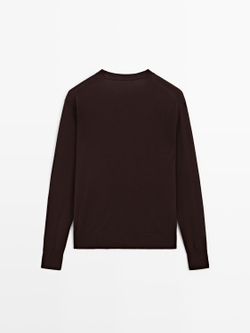 Massimo Dutti Свитер из тонкого трикотажа с круглым вырезом, кофейный