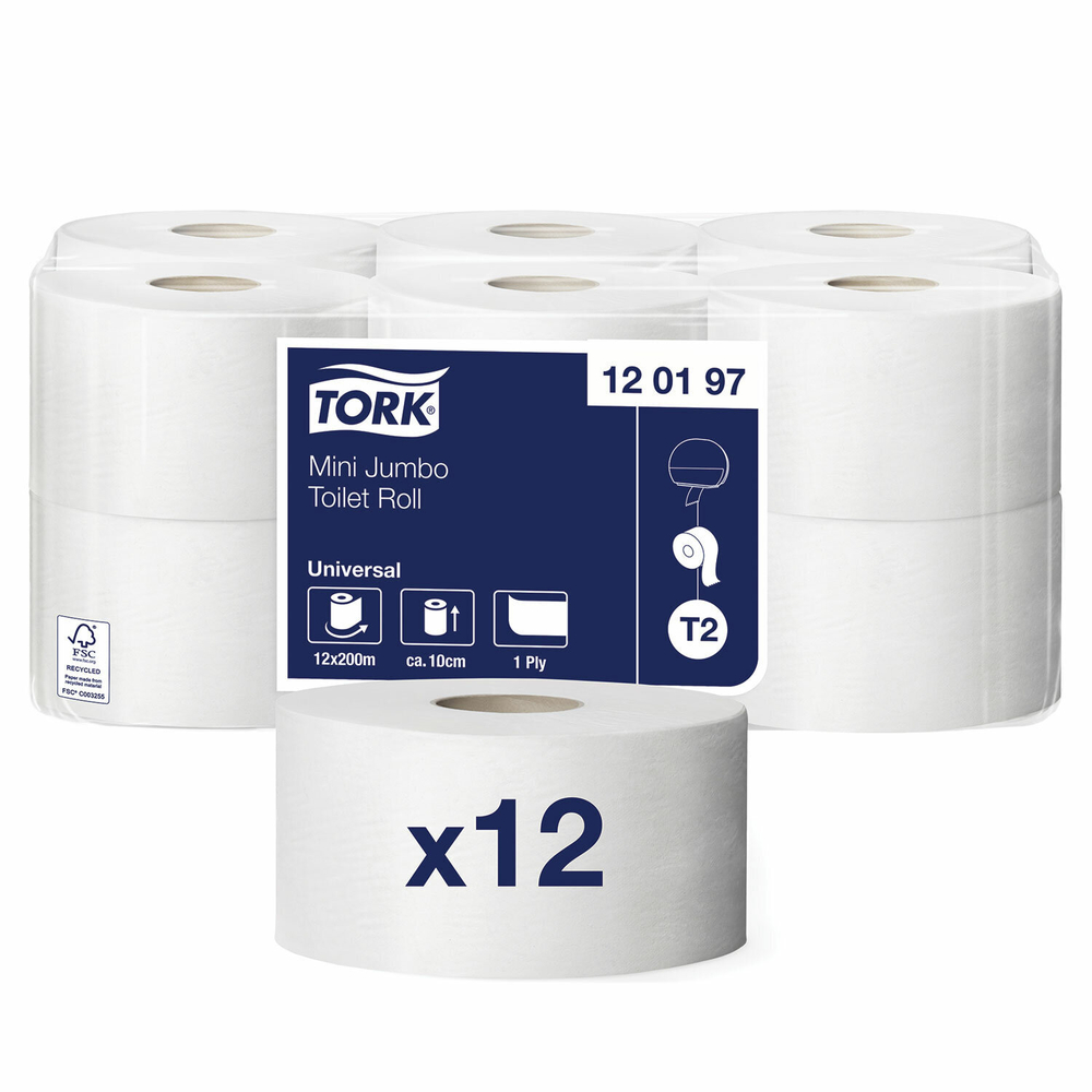 Бумага туалетная 200 метров, TORK (Система T2) UNIVERSAL, 1-слойная, КОМПЛЕКТ 12 рулонов.