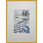 Картина авторская акварельная в паспарту 21х30 см на стену для интерьера "Речка"