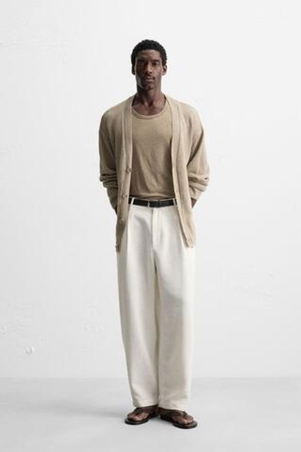 ZARA БРЮКИ RELAXED FIT СО СКЛАДКАМИ, ЭКРЮ