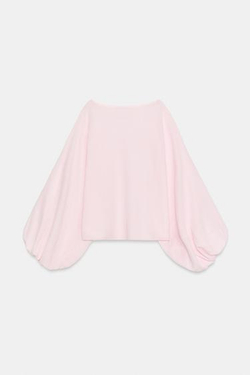 ZARA ТРИКОТАЖНЫЙ ТОП С ОБЪЕМНЫМИ РУКАВАМИ, ЦВЕТ РОЗОВОГО ДЕРЕВА