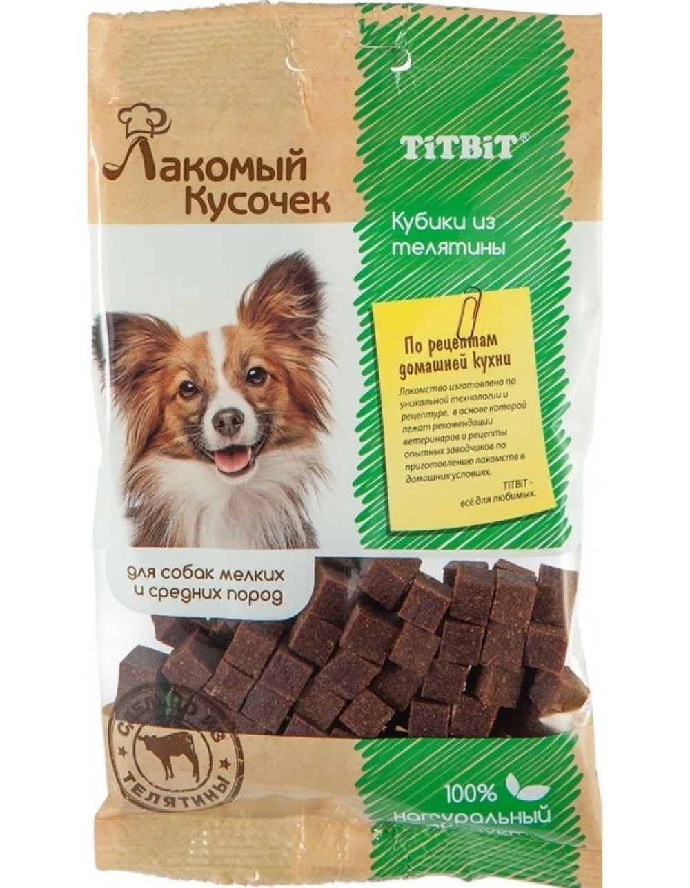Лакомство TiTBiT Лакомый кусочек для собак мелких и средних пород Кубики из Телятины, 80 г х 5 шт