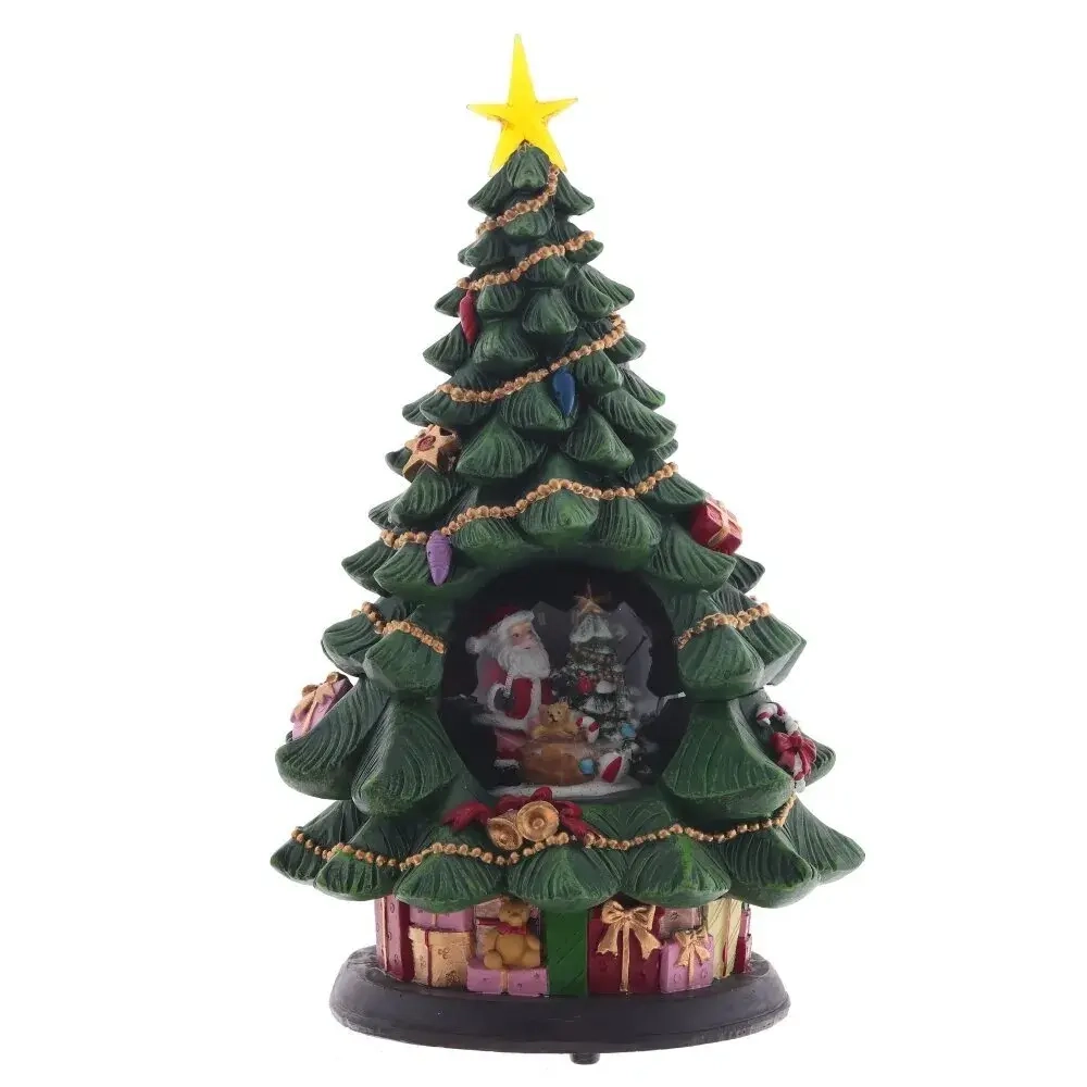 Фигур декор в стекл шаре "Елка и дед Мороз" (подсв, муз, вьюга, AAх3 н/п), D 10 см, L19,5 W19,5 H35