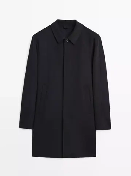 Massimo Dutti Короткое пальто из смесовой шерсти, темно-синий