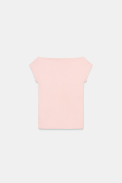 ZARA ФУТБОЛКА С ВЫРЕЗОМ ЛОДОЧКОЙ, ПУДРОВО-РОЗОВЫЙ
