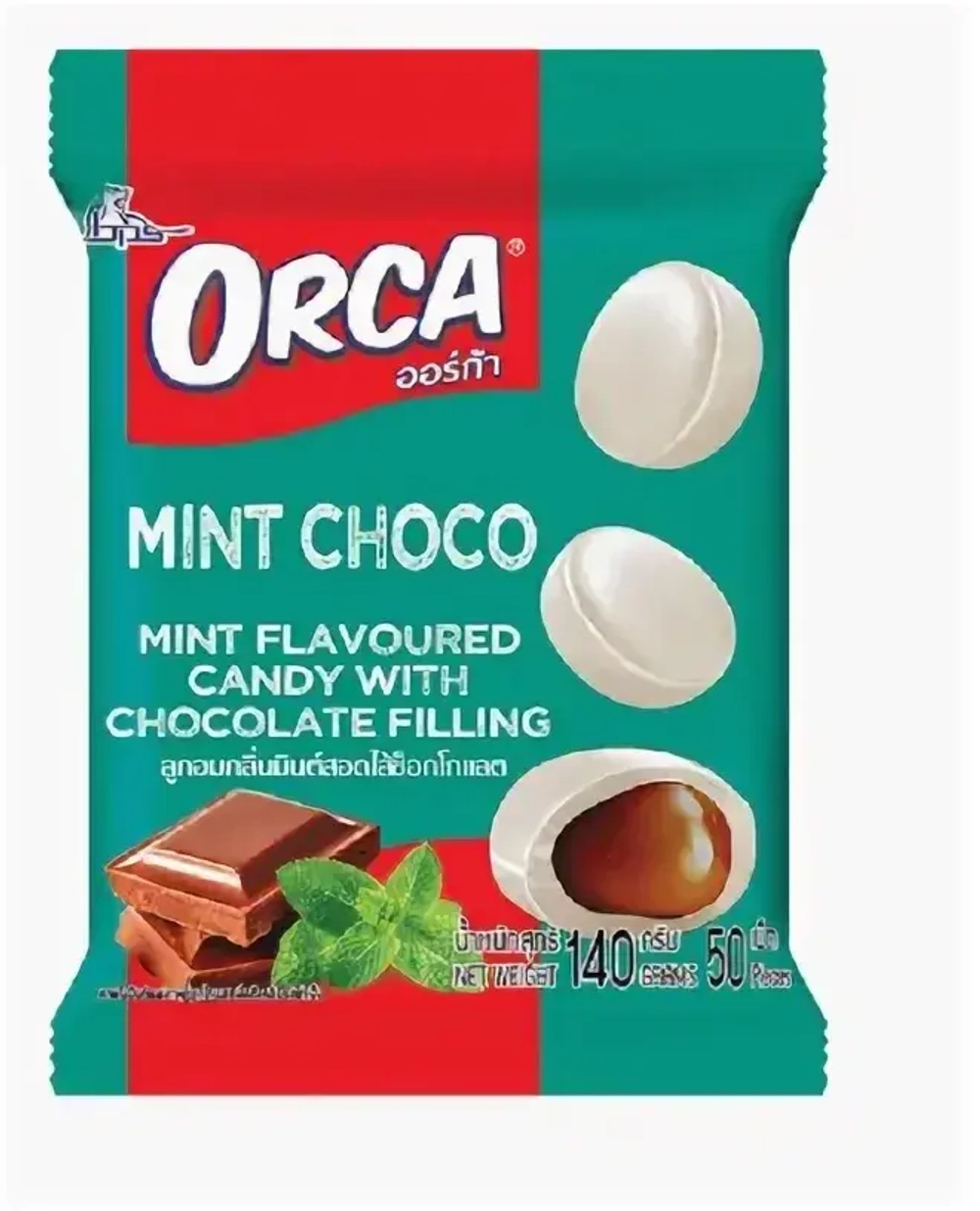 Карамельные конфеты со вкусом мяты и шоколадной начинкой Orca Boonprasert, Таиланд, 140 г