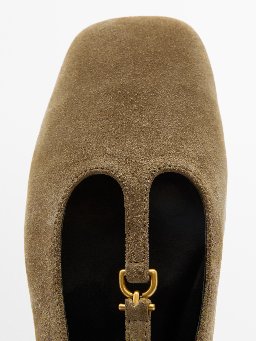 Massimo Dutti Балетки из замши с ремешком на подъеме стопы, серо-коричневый