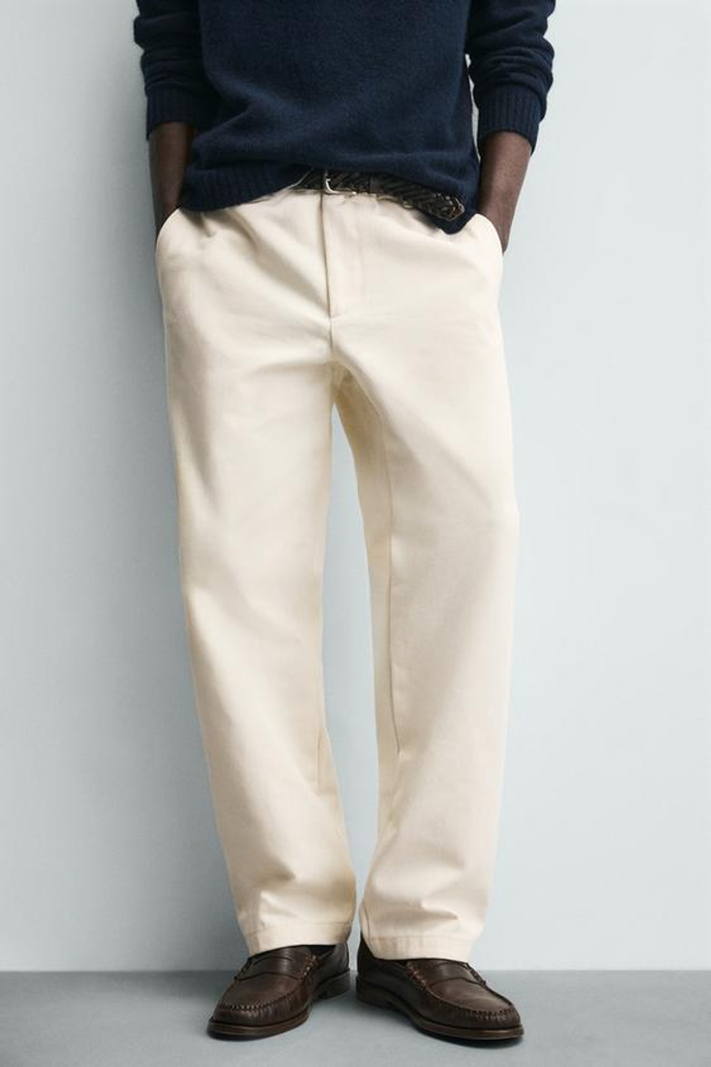 ZARA БРЮКИ STRAIGHT FIT ИЗ РЕЛЬЕФНОЙ ТКАНИ, ЭКРЮ