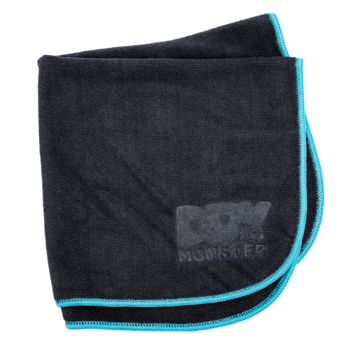 Dry Monster Чёрная микрофибра с коротким плотным ворсом (голубой оверлок) 350gsm 40х40см DM-4040 Cosmo (вельвет) (velvet)