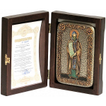 Инкрустированная Икона Святой равноапостольный Кирилл Философ 15х10см на натуральном дереве, в подарочной коробке