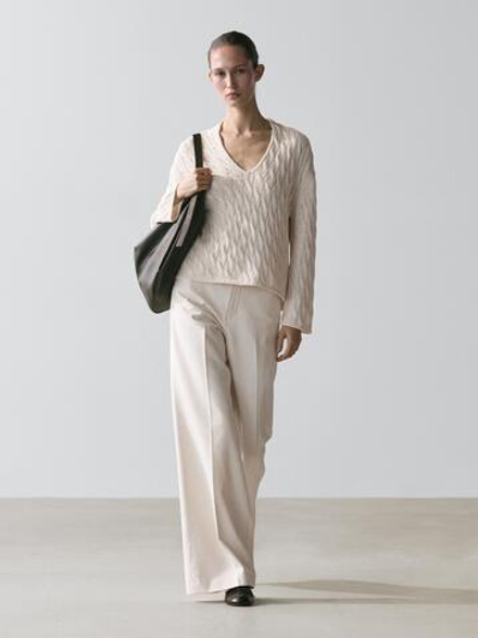 Massimo Dutti Свитер крупной вязки, натуральный/кремовый