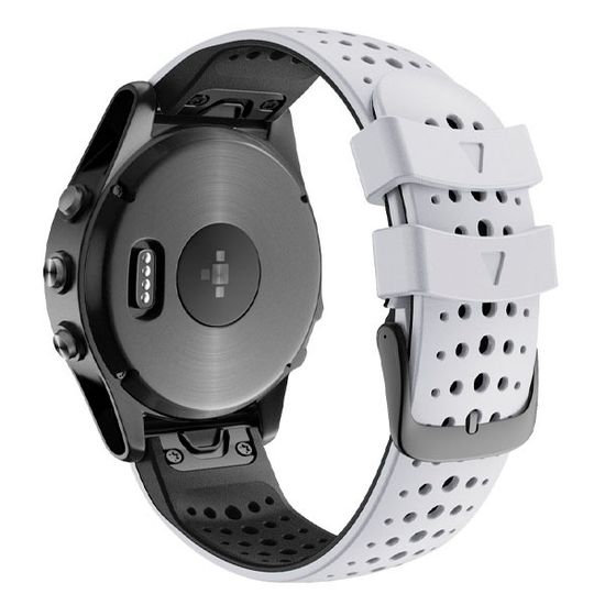 Ремешок дышащий Athlet 22 мм. для Garmin Fenix 7/6/5, EPIX 2, MARQ, Forerunner 935 / 945 / 955 / 965, instinct, instinct 2 двухцветный силиконовый быстросъемный (Белый/черный)