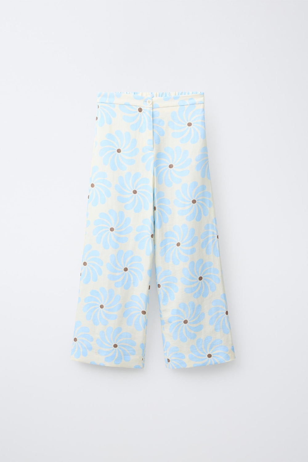 ZARA БРЮКИ WIDE LEG С ОТСТЕГИВАЮЩИМСЯ ПАРЕО, ЭКРЮ/СИНИЙ