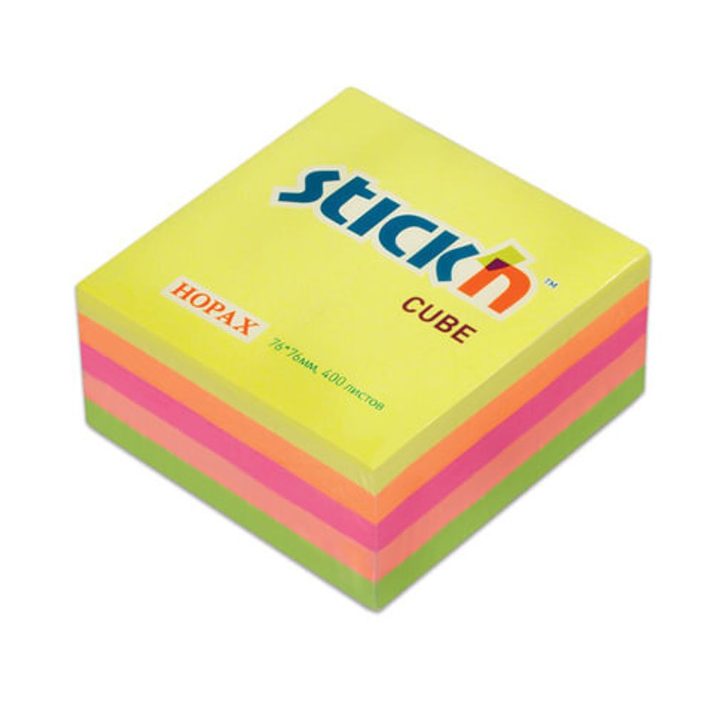 Блок самоклеящийся (стикер) HOPAX, 76х76 мм, 400 л., 5 цветов, неон, 21012