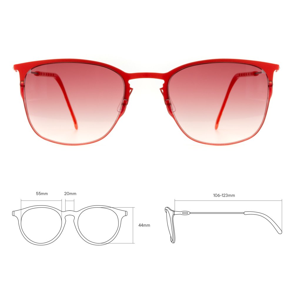 Красные солнцезащитные очки из титана с линзами красный градиент. Модель 11