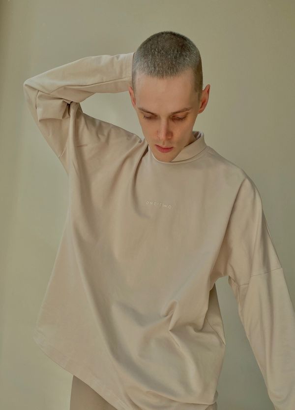 Лонгслив High Neck Logo Moonbeam бежевый - фото 2