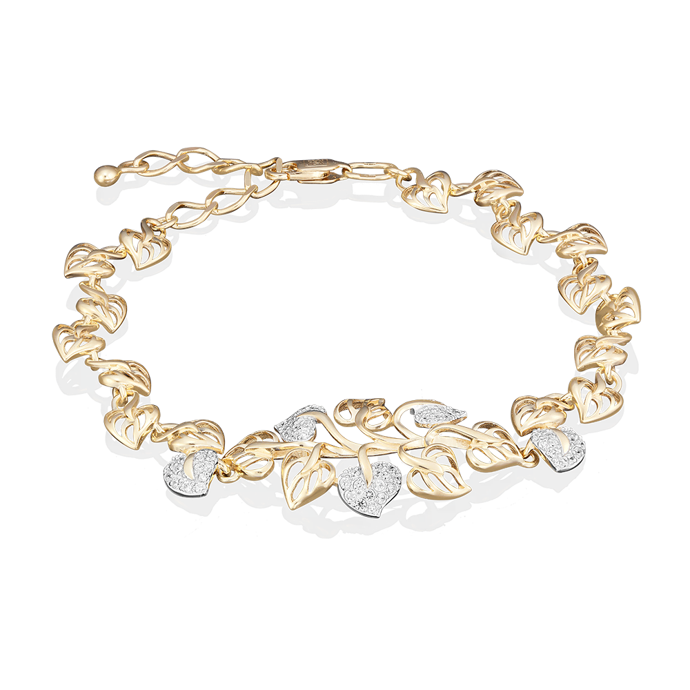 Браслет «Листья» из лимонного золота с фианитами