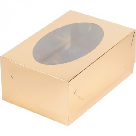 Коробка для 6 капкейков с окном 23,5*16*10см, (Цвет Золотой)