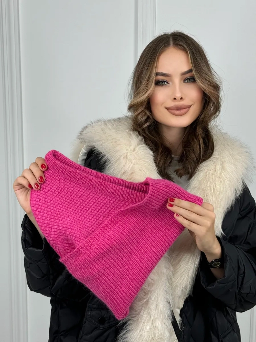 капор зимний и осенний капюшон- снуд вязаный ангора