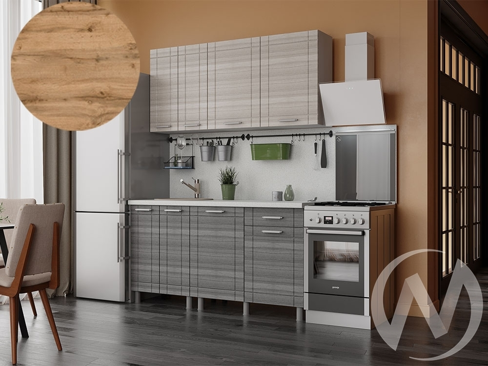 Кухня Салли 1.6м (корпус белый/сандал белый; сандал серый) 26мм дуб вотан