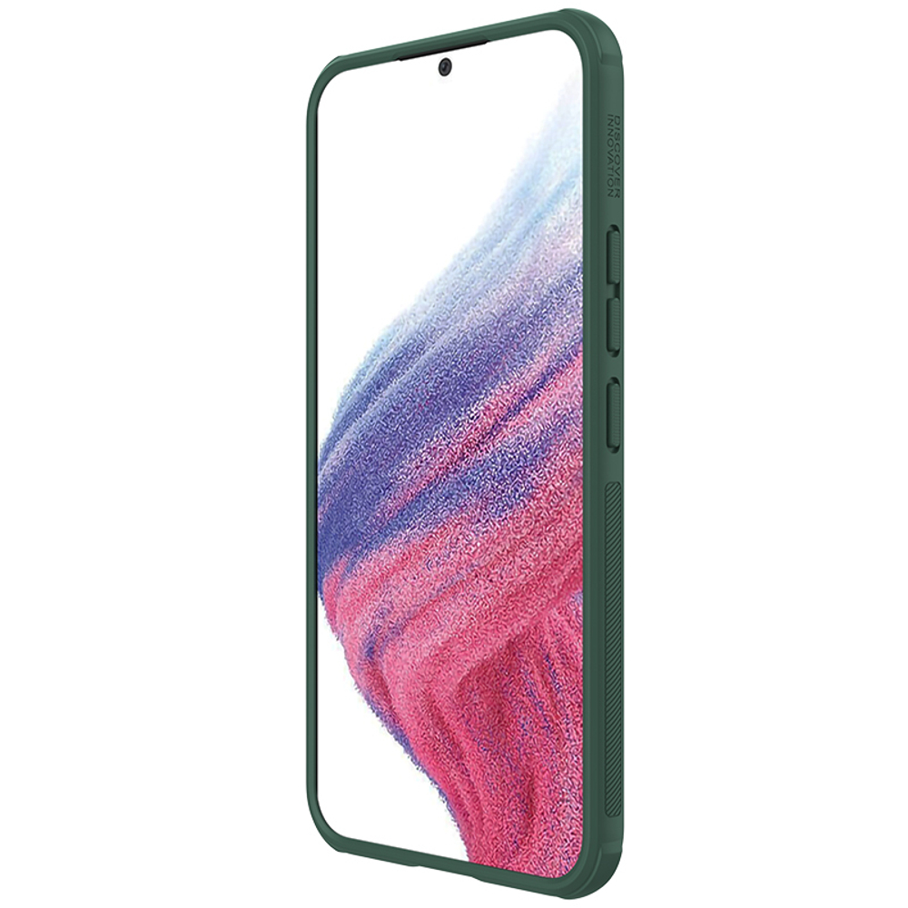 Чехол зеленого цвета с усиленными рамками от Nillkin для Samsung Galaxy A54 5G, серия Super Frosted Shield Pro