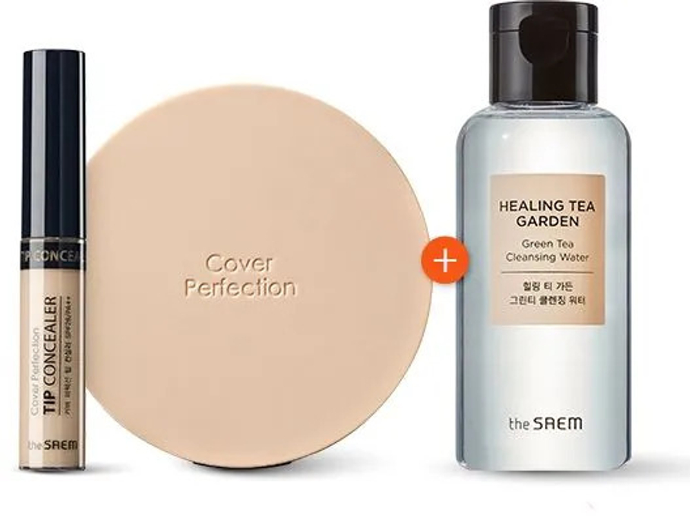The Saem Cover Perfection 10th Anniversary Edition Color 1.5 Natural Beige лимитированный набор косметики (консилер, кушон и очищающая вода)