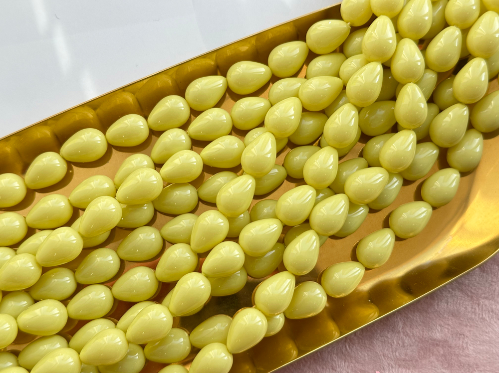 Нить бусин для украшений Капля 9,5х13,5мм, "Майорка-Светлая олива" (имитация)