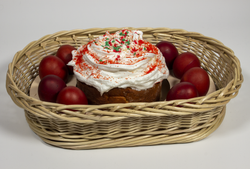 Пасхальное блюдо овальное с вкладышем для яиц и кулича, набор 4 штуки.