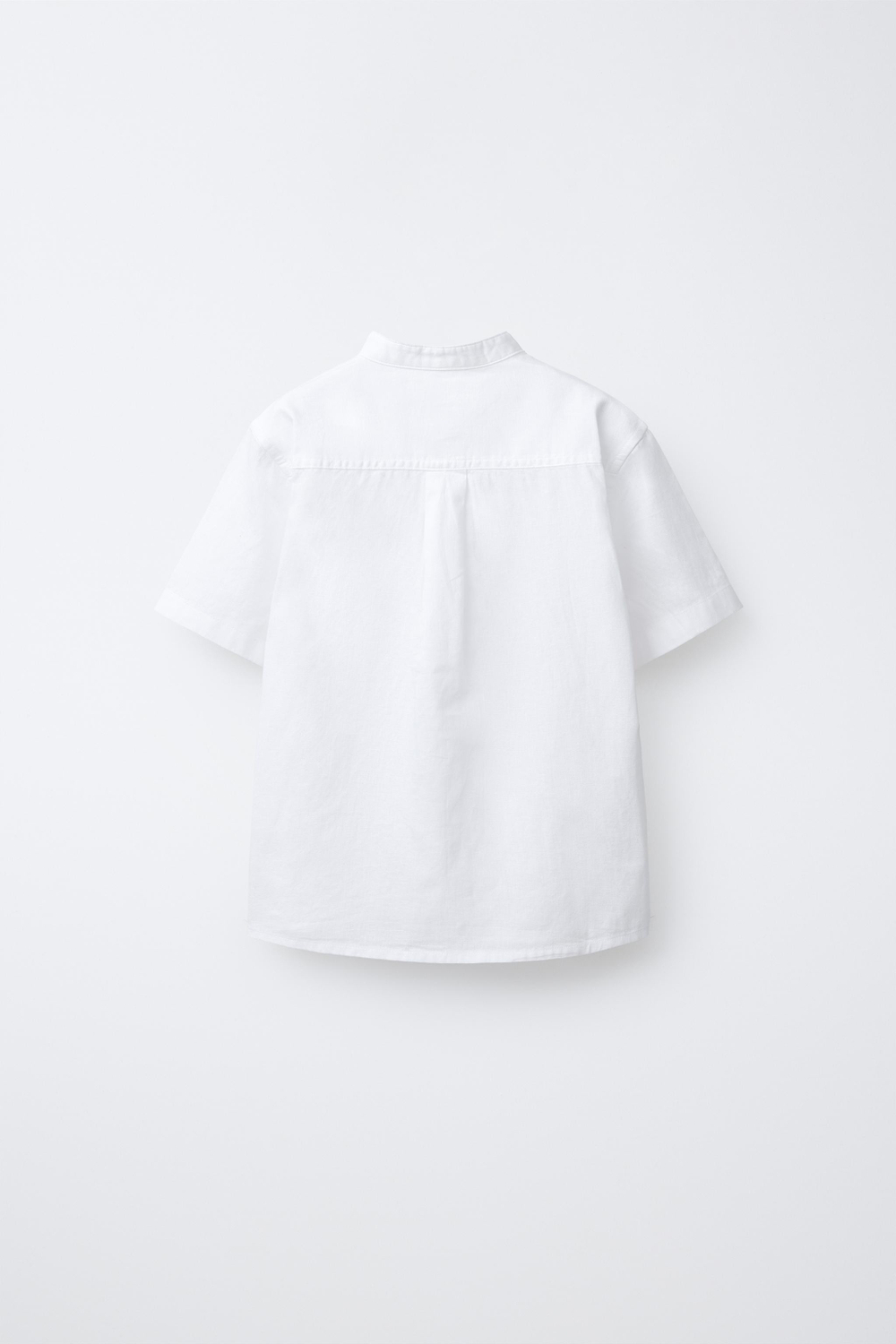 ZARA РУБАШКА С ВОРОТНИКОМ-СТОЙКОЙ ИЗ ХЛОПКА И ЛЬНА, БЕЛЫЙ