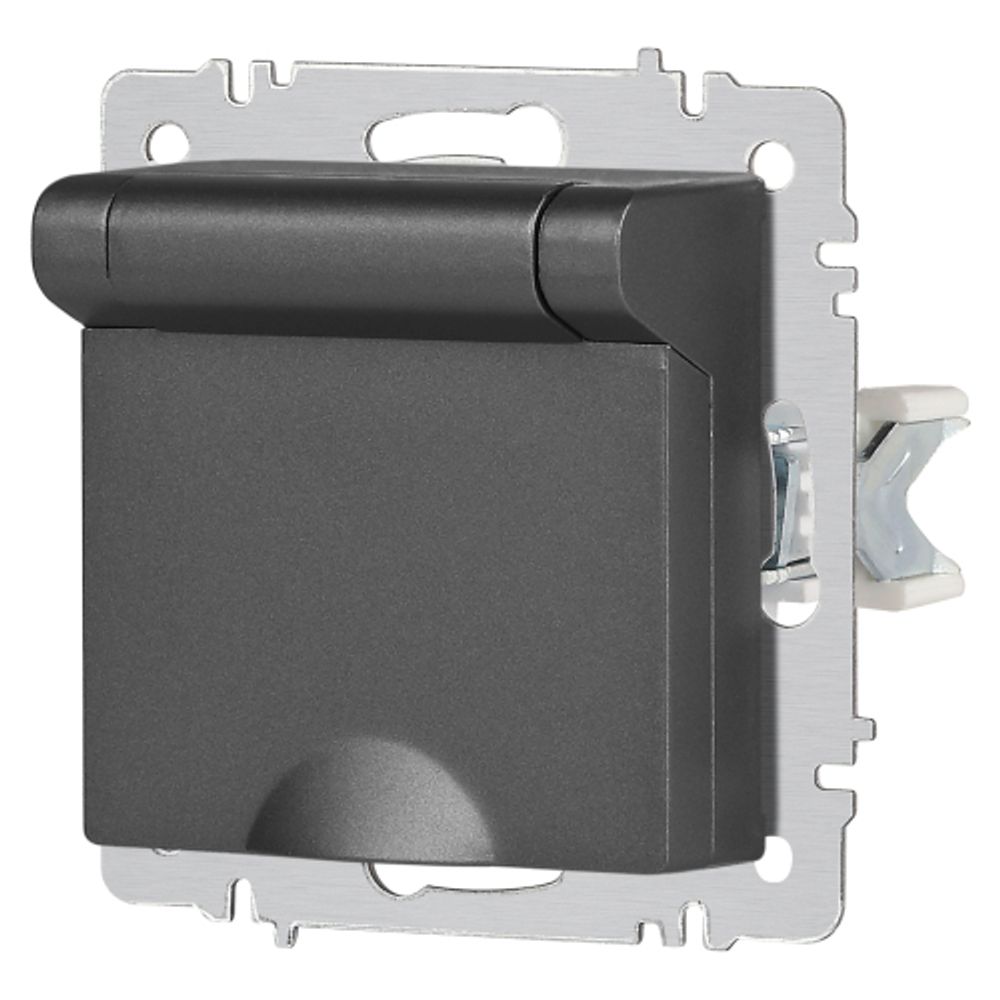 Розетка Intro Accent 6-203-07 2P+E Schuko с крышкой, 16А-250В, IP20, СУ, AL/CU, графит
