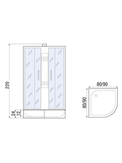 Душевая кабина RIVER NARA LIGHT Б/К XL  80/24 MT  80x80x220 10000006218 Универсальная Четверть круга