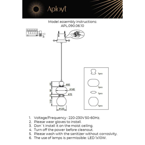 Подвесной светодиодный светильник Aployt Sebastin APL.090.06.10