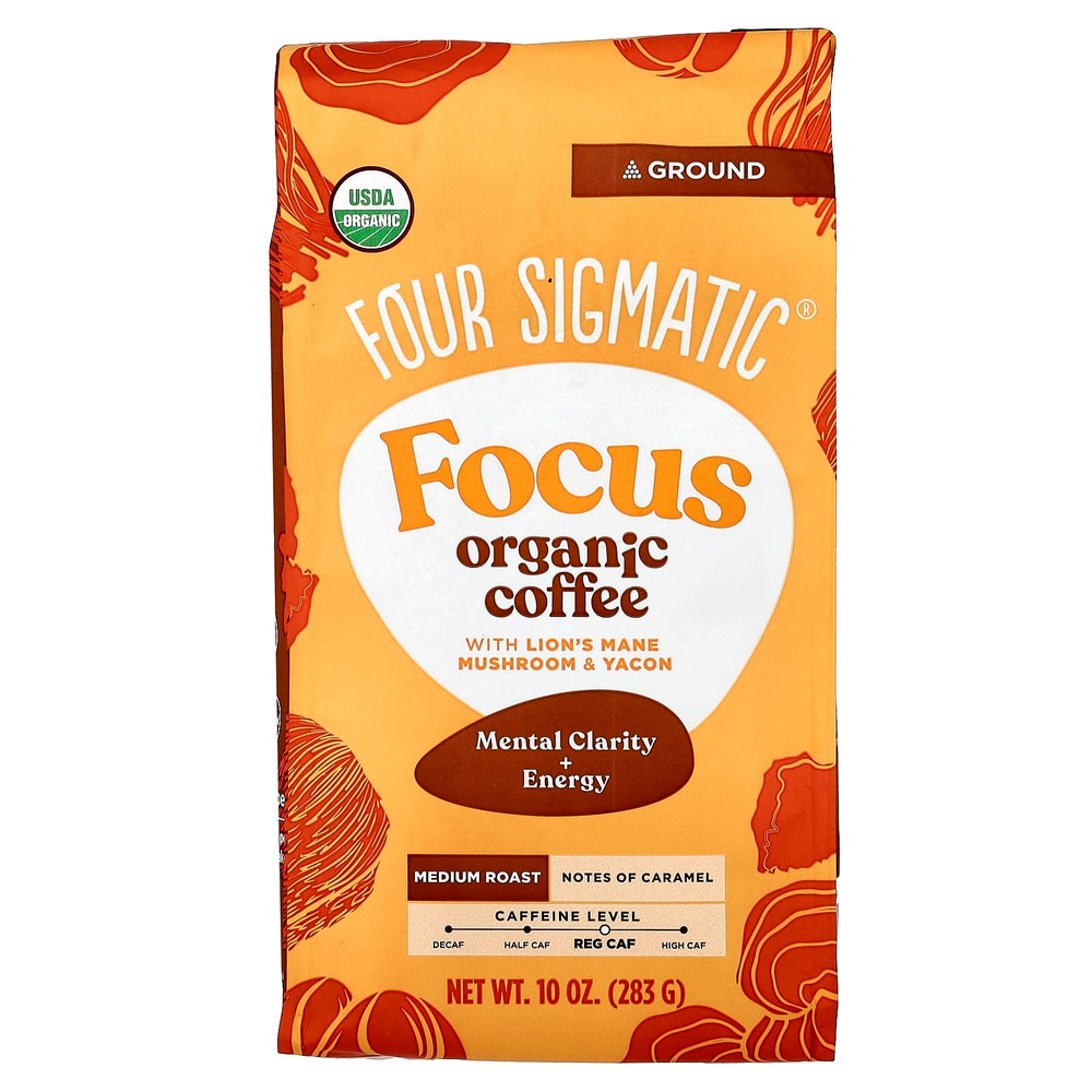 Four Sigmatic, Focus, органический кофе с грибом ежовиком гребенчатым и яконом, молотый, средняя обжарка, 283 г (10 унций)