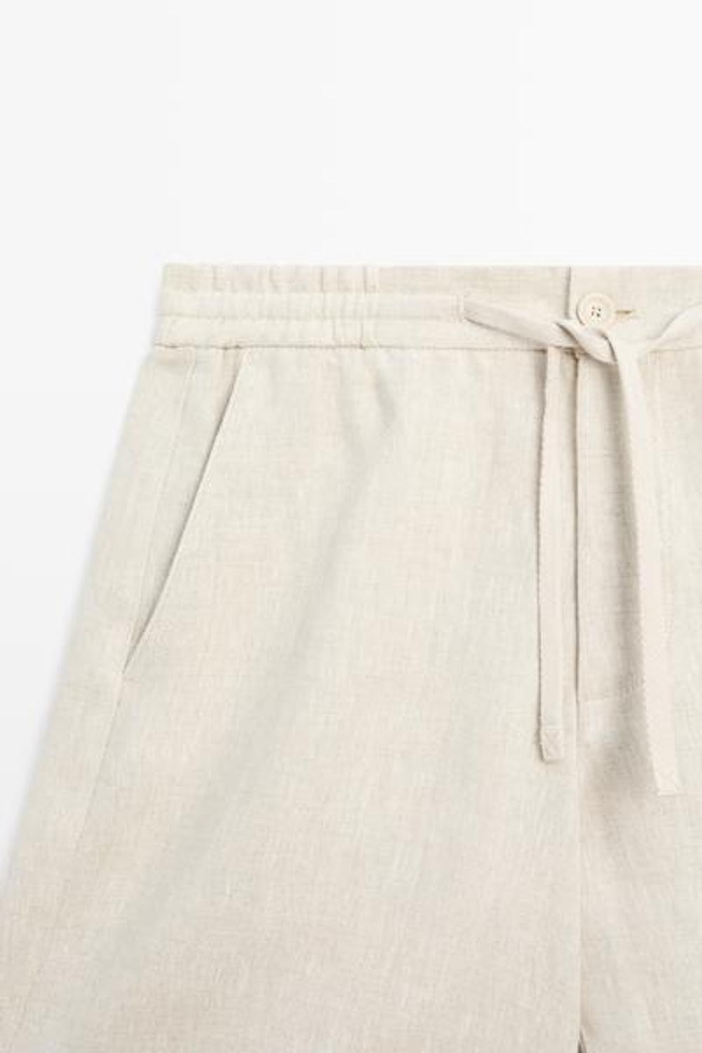 ZARA Льняные шорты-бермуды с эластичным поясом, кремовый
