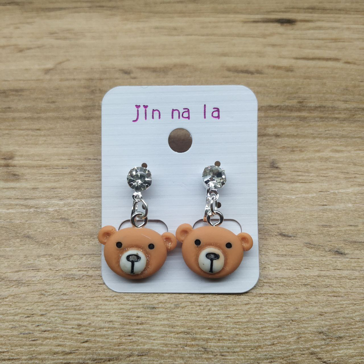 Клипсы Animals Мордашка медведя цвет коричневый кристалл металл серебристый