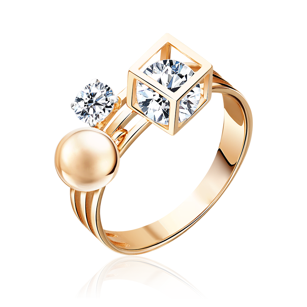 Кольцо из красного золота с фианитами