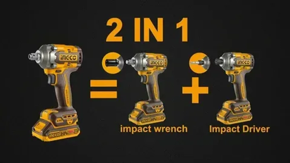 Аккумуляторный бесщеточный ударный гайковерт, импульсный винтоверт INGCO CIWLI20236 20 В 1/2" 1/4" 230 Нм