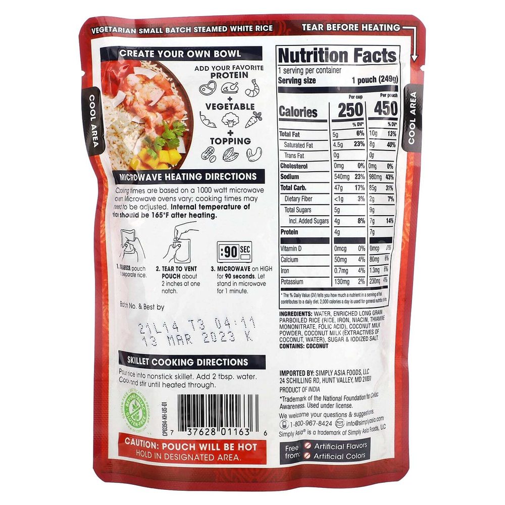 Thai Kitchen, готовый к разогреванию, кокосовый рис, 249 г (8,8 унции)