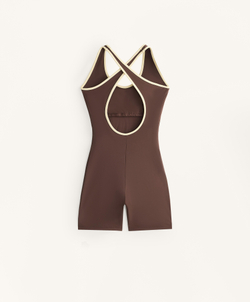 Oysho Короткий комбинезон Comfortlux Piping, коричневый