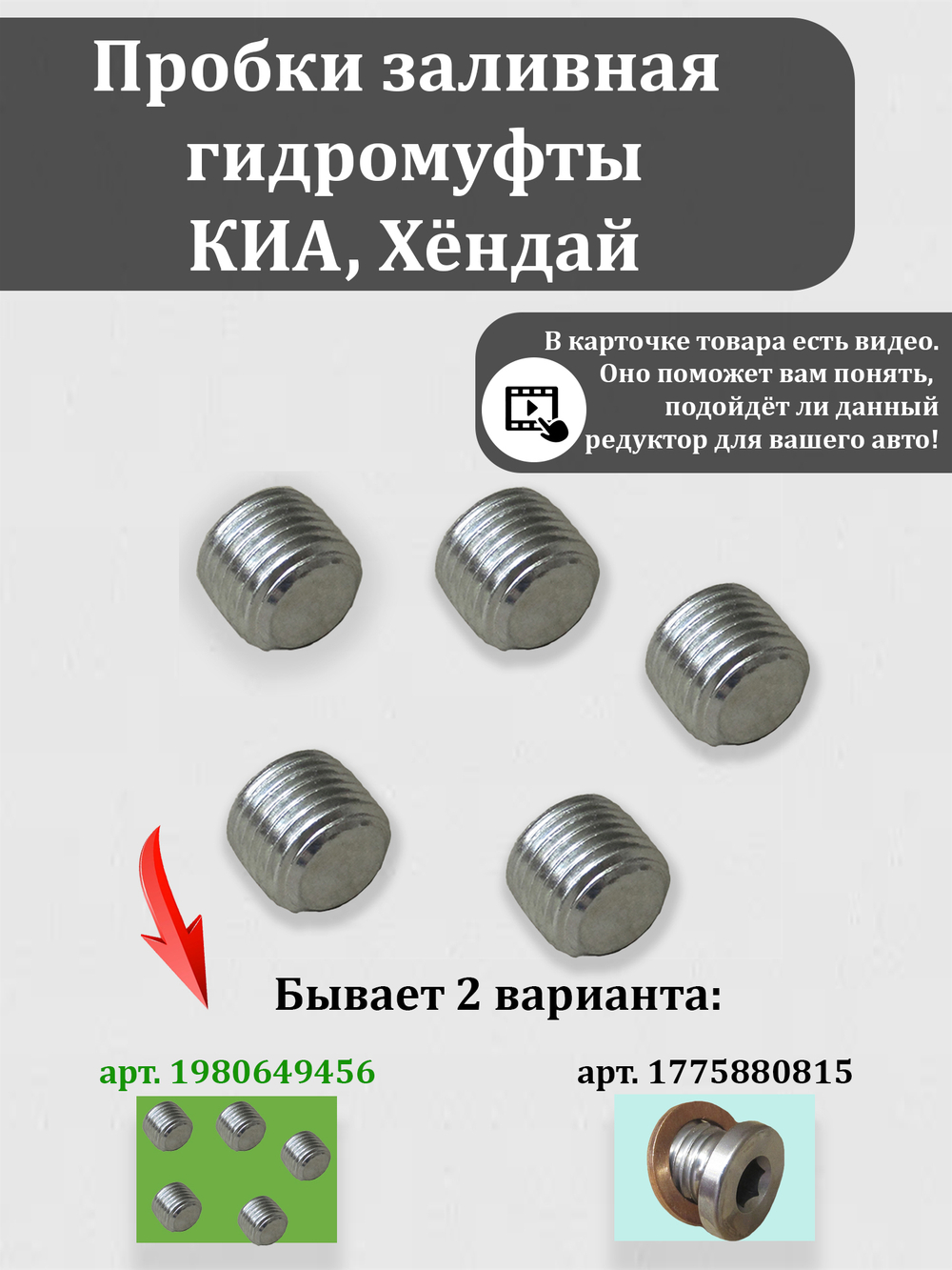 Пробки заливные гидромуфты КИА, Хендай (2 штуки оба варианта)
