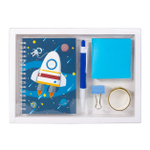 Блокнот в футляре 26,0 см * 18,0 см , гребень, Alingar, мел.карт., ручка, блок для зап, зажим, дек. кл.лента, 48 л., линия, "На орбите"