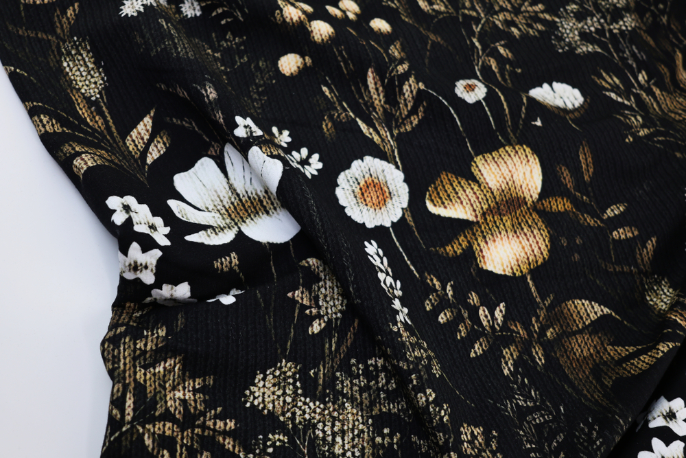 ЗОЛОТИСТЫЕ ЦВЕТЫ - Футер 2х-нитка с лайкрой, компакт пенье (ДЖ72 Маша)