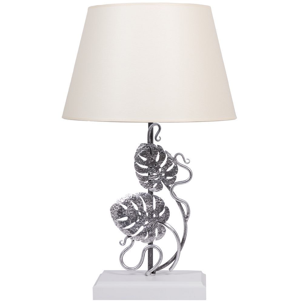 Настольная лампа Monstera Deliciosa (Монстера) Айс Античное серебро с абажуром Сити Кремовый