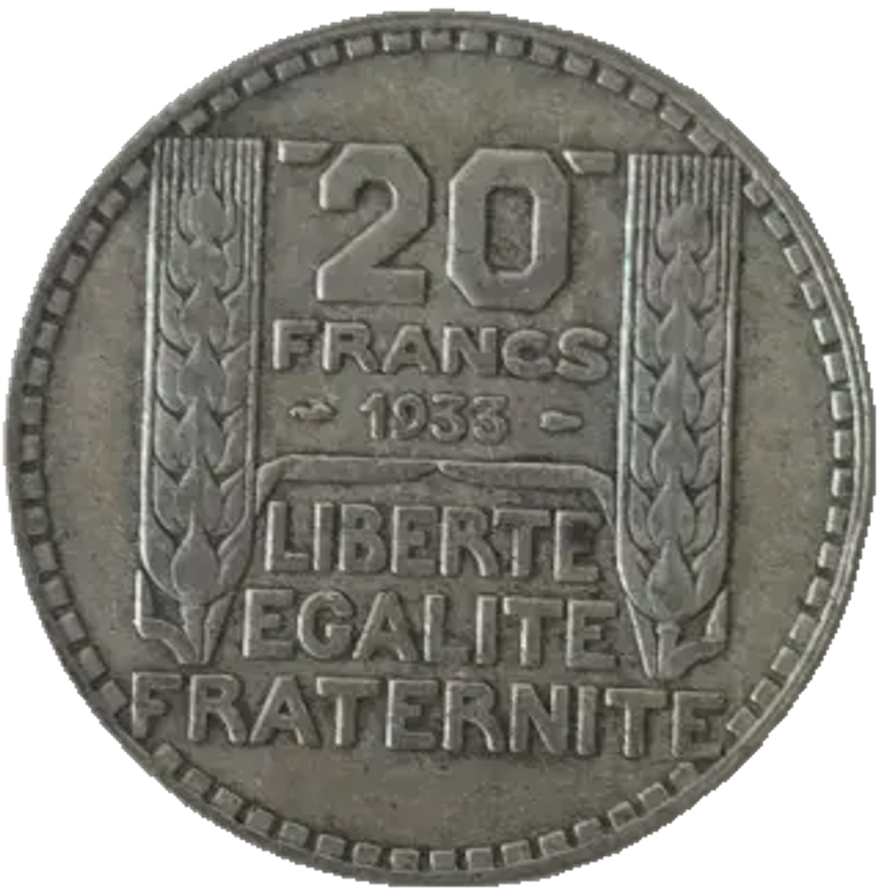 France, 20 Francs 1933 – "Turin" Series, VF