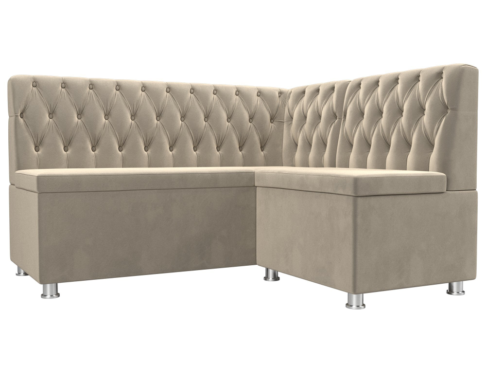 Диван кухонный угловой Мирта правый угол, Бежевый, Микровельвет, 107594