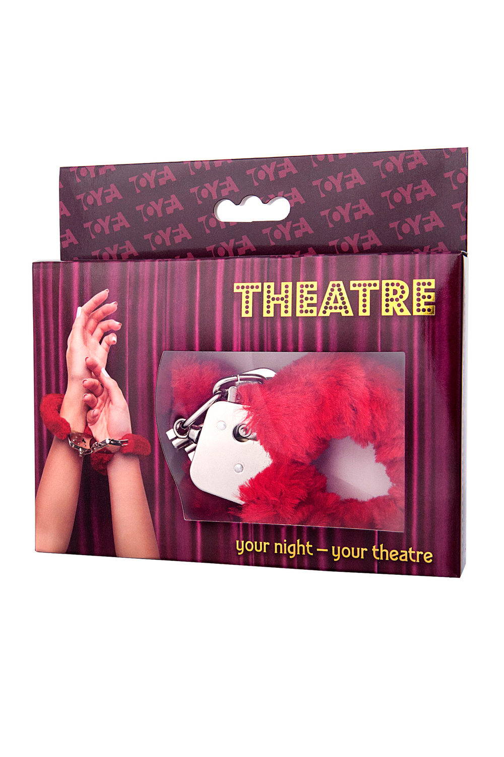 Наручники TOYFA Theatre, меховые, красные, 28 см.