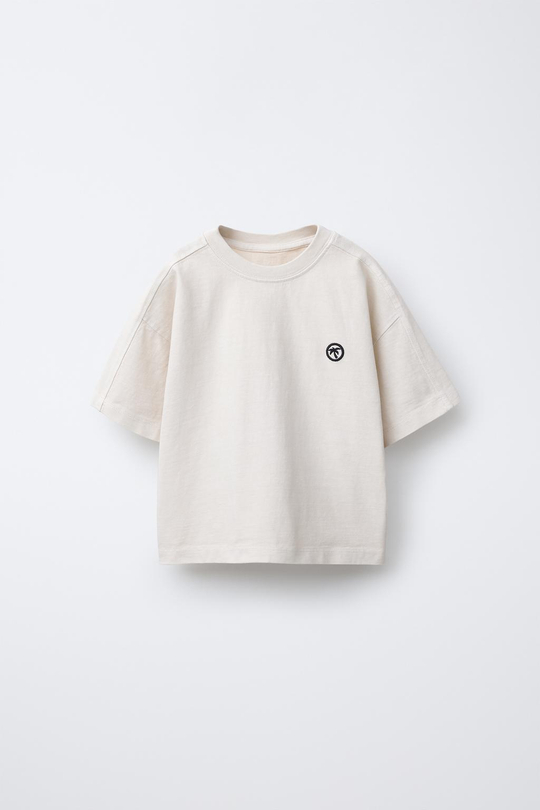 ZARA ФУТБОЛКА С ЭФФЕКТОМ ПОТЕРТОСТИ И ВЫШИВКОЙ «ПАЛЬМА», ЭКРЮ