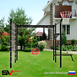 Уличная шведская стенка Sv Sport рукоход с комплектом турник прямой 2шт У5586К (Брусья/Скамья/Со спинкой/Щит баскет/Сетка)