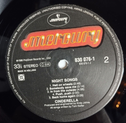 Винтажная виниловая пластинка LP Cinderella Night Songs (Holland 1986)